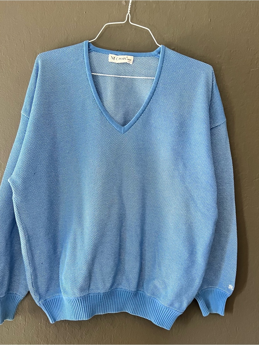 St. Croix Men's Sky Blue V-Neck Sweater